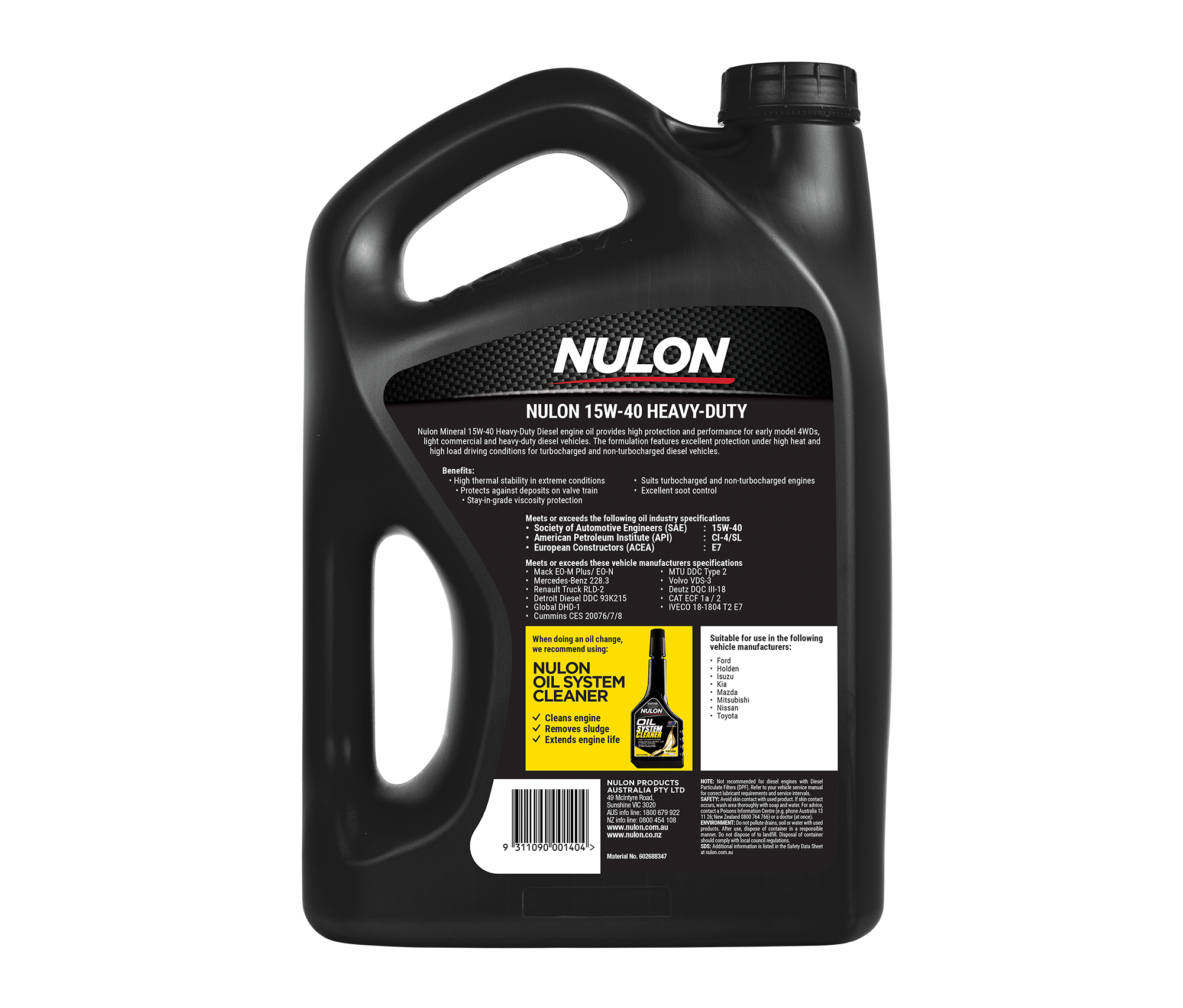 15W-40 Heavy Duty Diesel Engine Oil 5L - rear