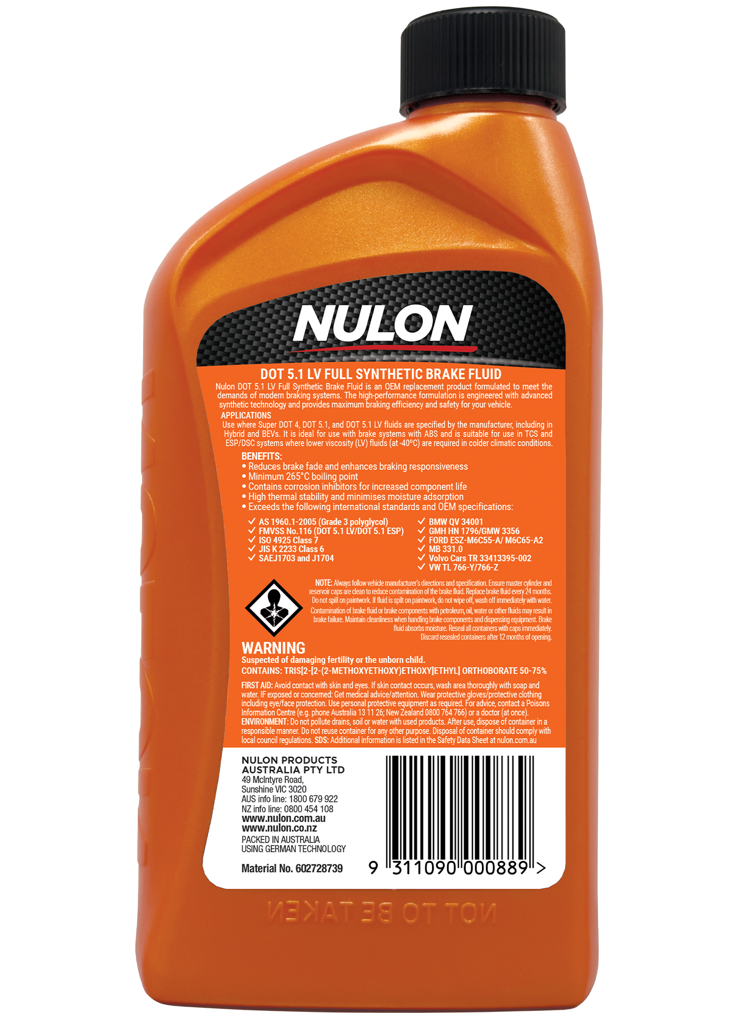 DOT 5.1 LV Full Synthetic Brake Fluid rear