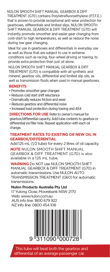 Smooth Shift Manual Gearbox and Diff Treatment G70-250 Rear