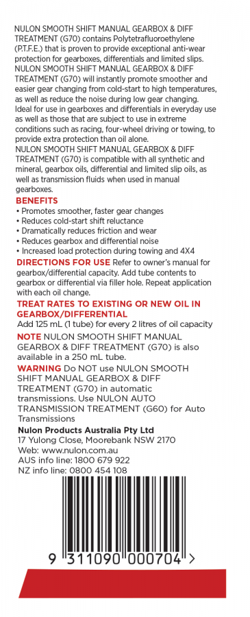 Smooth Shift Manual Gearbox and Diff Treatment G70 Rear