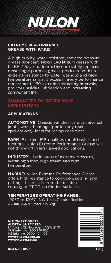 Xtreme Performance Grease with PTFE L80-C Rear