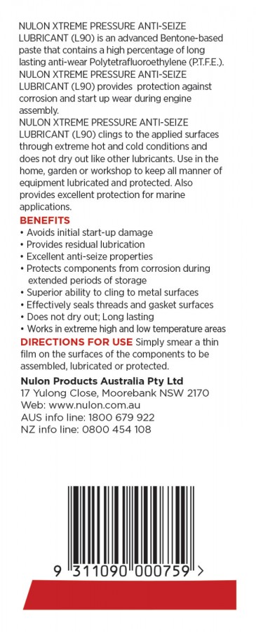 Anti Seize Xtreme Pressure Anti-Seize Lubricant L90 Rear