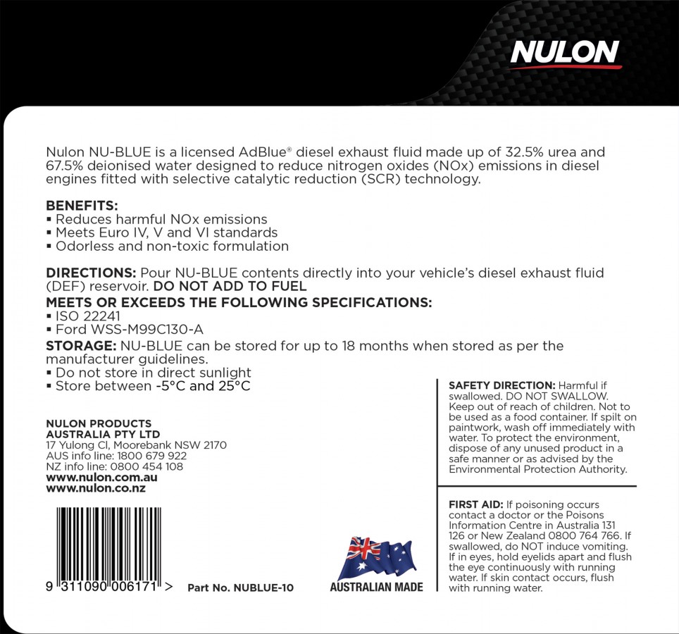 NU-BLUE Diesel Exhaust Fluid NUBLUE-10 Rear
