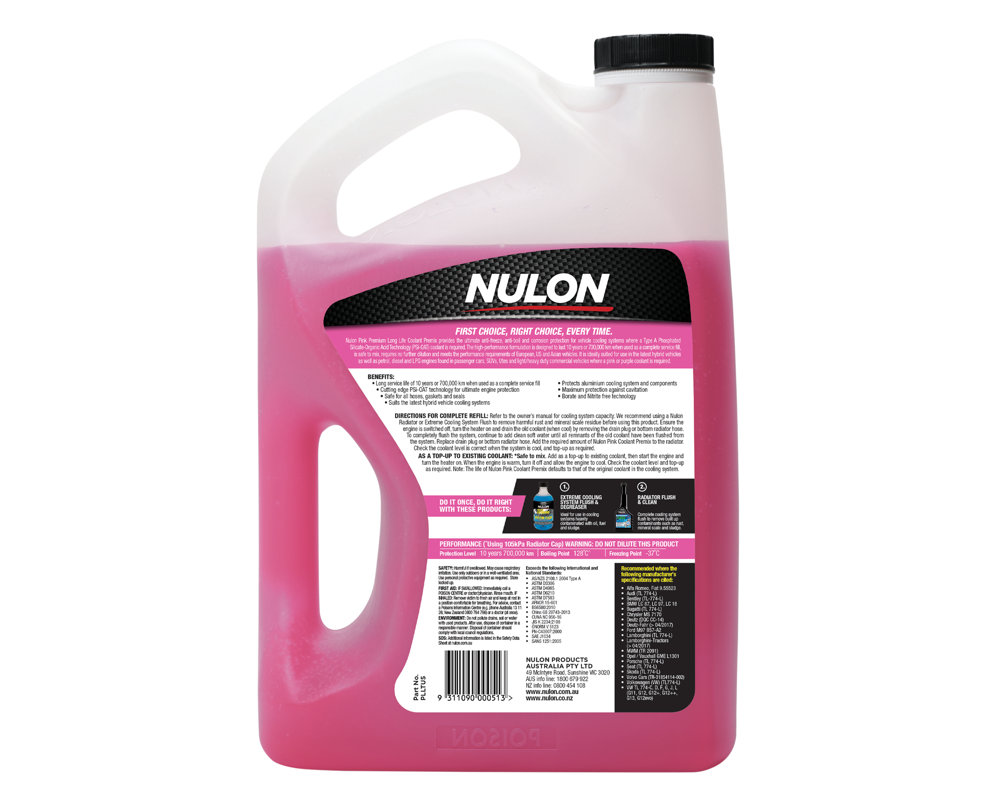 Pink Premium Long Life Coolant Premix PLLTU5 Rear
