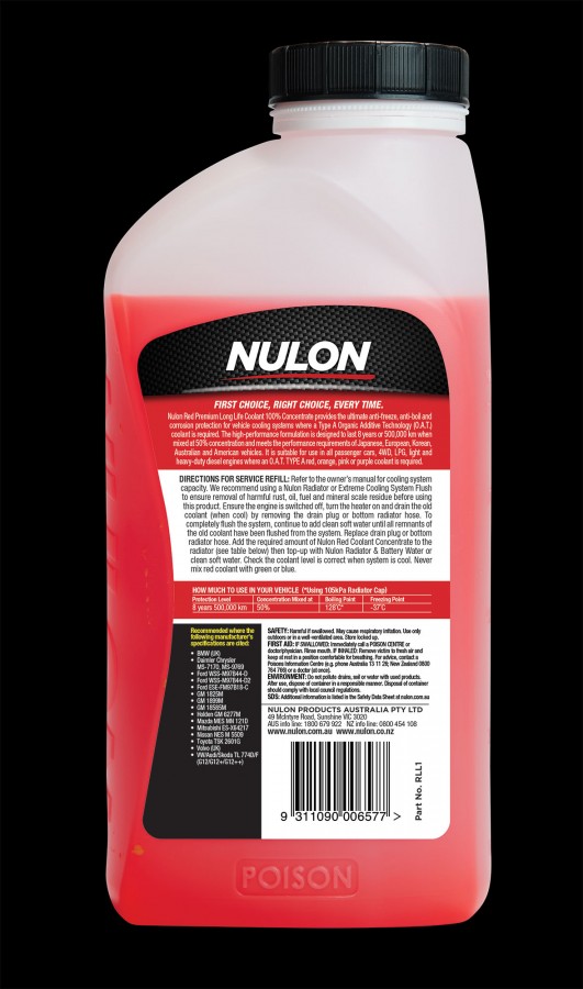 Red Premium Long Life Coolant 100% Concentrate  RLL1 Rear